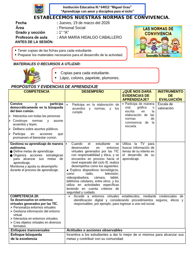 Sesion 1 Personal Social - Sem 1 - Exp 1 | PDF | Aprendizaje | Salón de ...