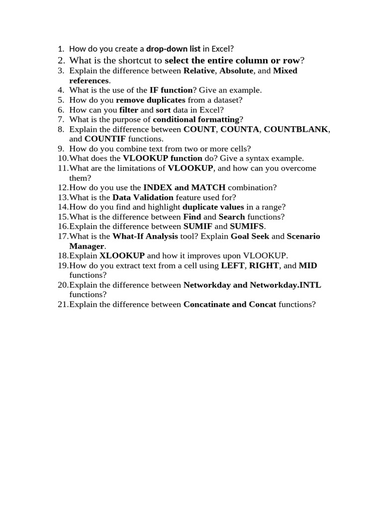 Excel Interview Questions | PDF