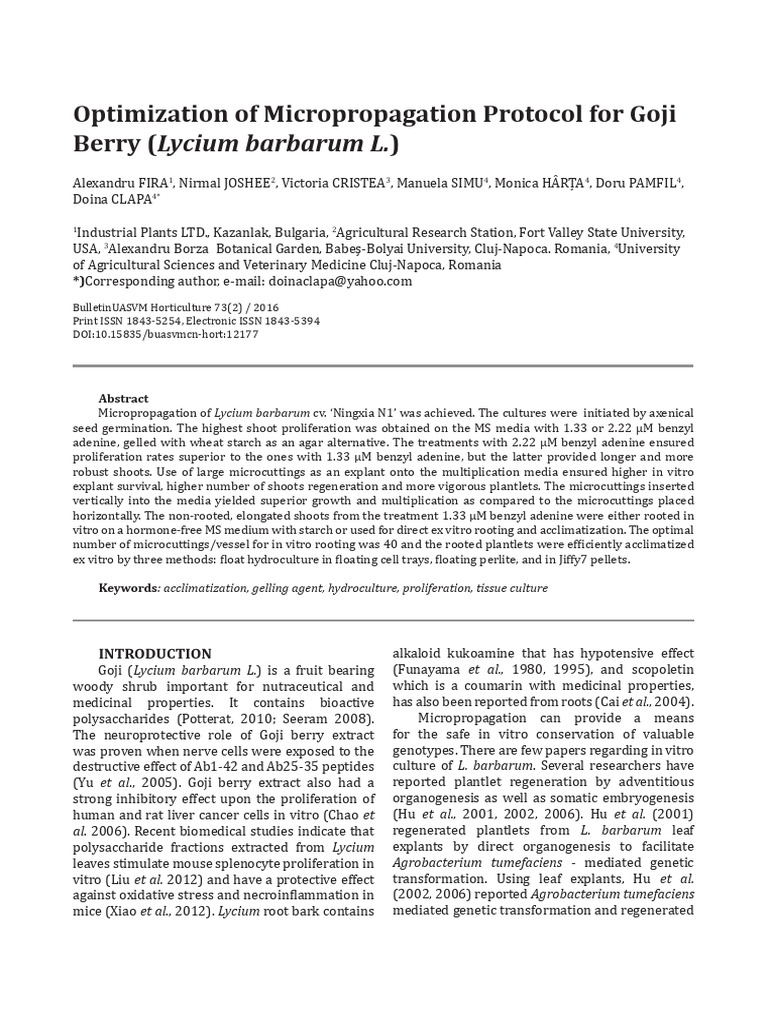 Optimization of Micropropagation Protoco | PDF | Plants | Biology