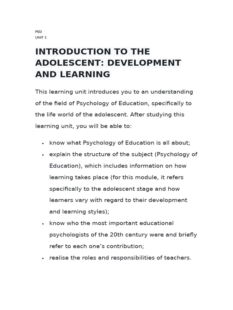 Unit 1 | PDF | Learning | Educational Assessment