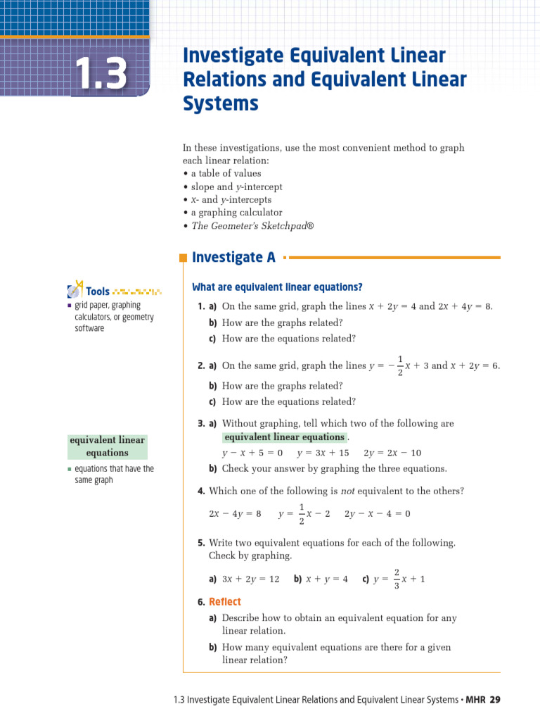 1 3 Investigate Equivalent Linear Relations and Equivalent Linear ...