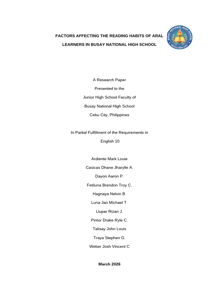 Factors Affecting The Reading Habits of Aral Learners | PDF | Survey ...