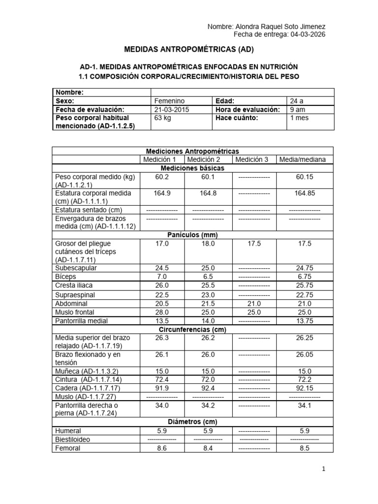 EJEMPLO ANTROPOMETR-A ADULTO F 24a - SJAR | PDF | Índice de masa ...