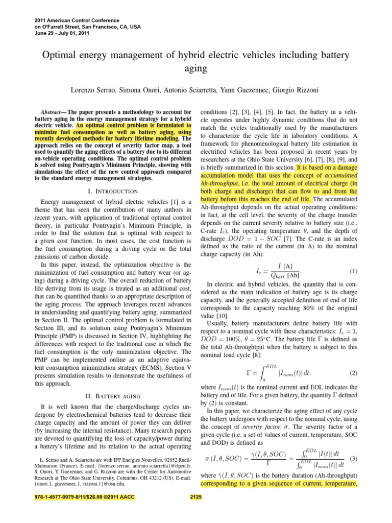 Optimal Energy Management of Hybrid Electric Vehicles Including Battery ...