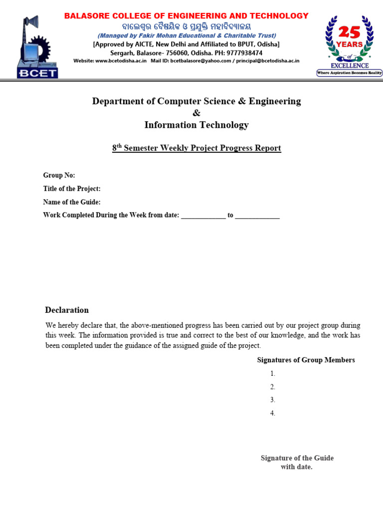 Weekly Project Progress Report | PDF