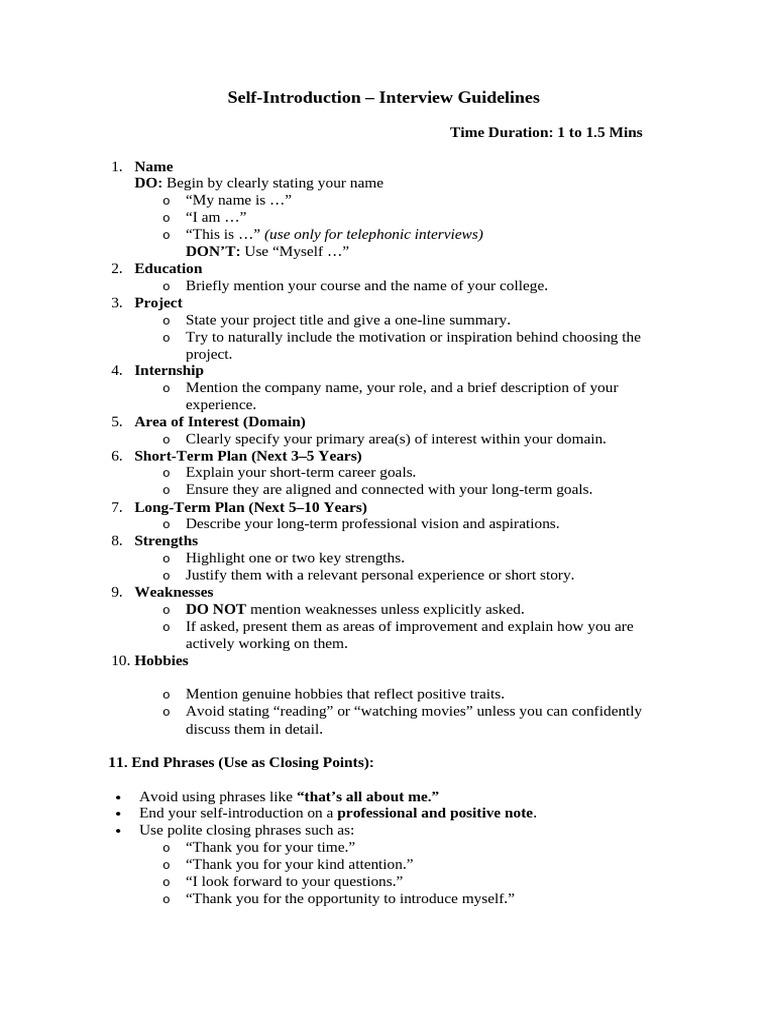 Self Introduction Template and Sample-1 | PDF | Cognitive Science ...