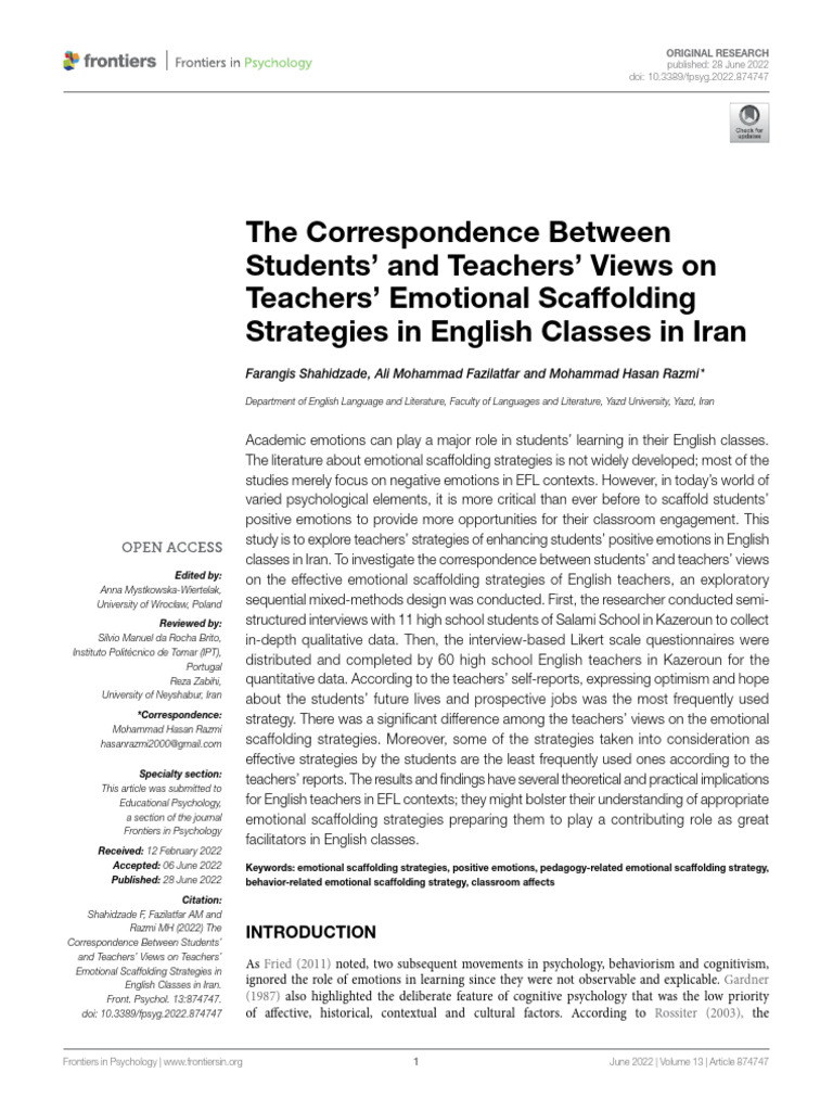 The Correspondence Between Students' and Teachers' Views On Teachers ...
