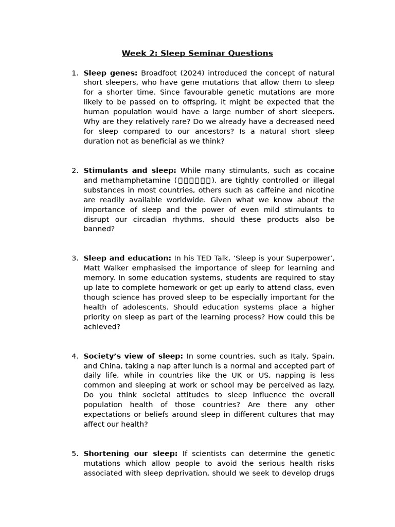 2.4 Seminar Questions - Sleep | PDF