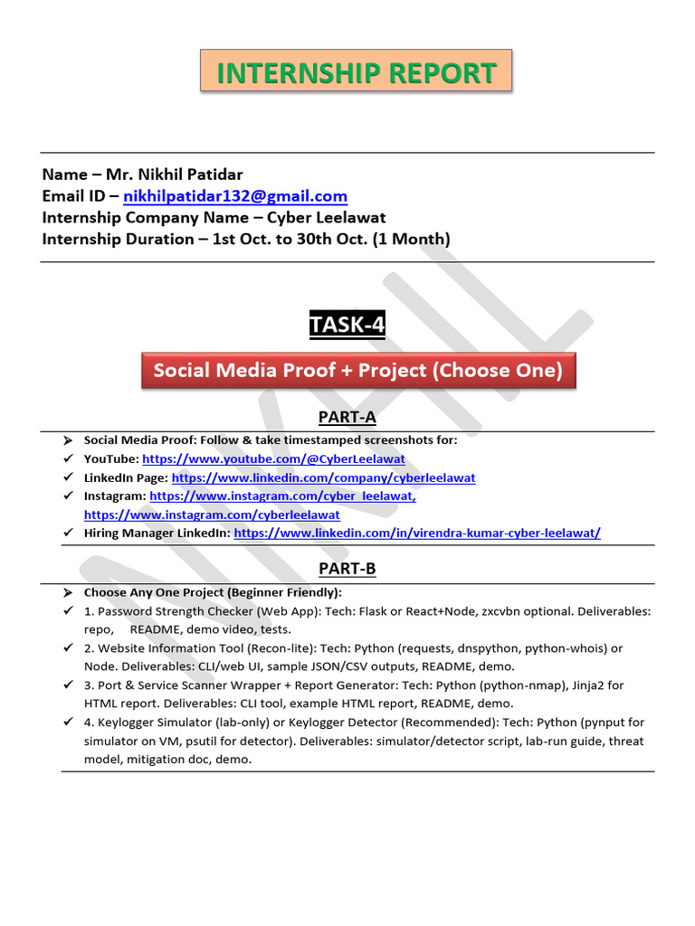 b1.5 Task-4 Nikhi Patidar Internship Report | PDF | Computing | Software