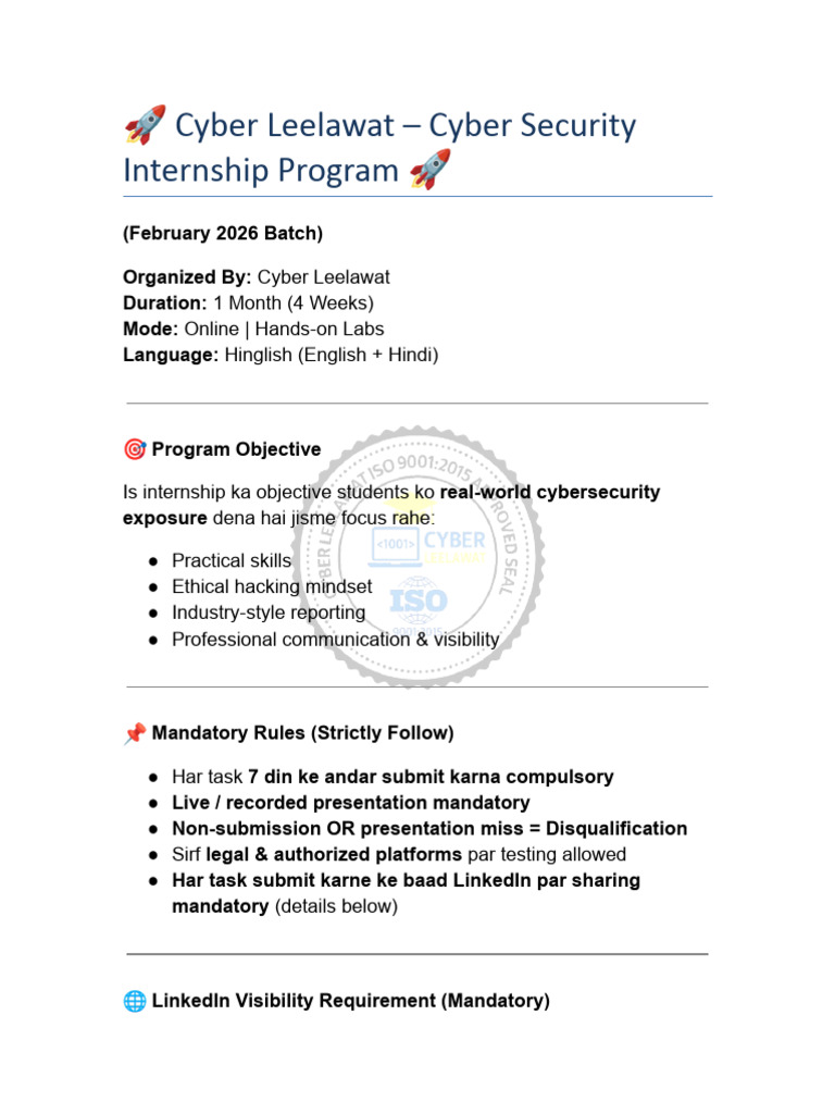 Cyber Leelawat Internship Program | PDF