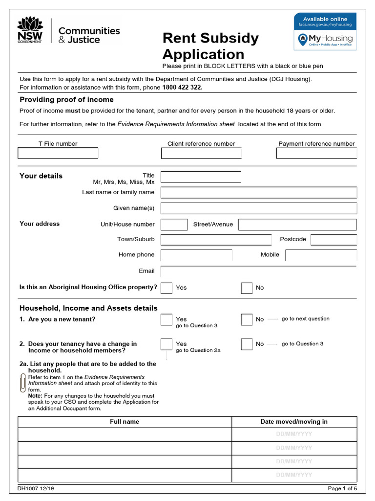 Rent Subsidy Form 1 1 | PDF | Pension | Lease