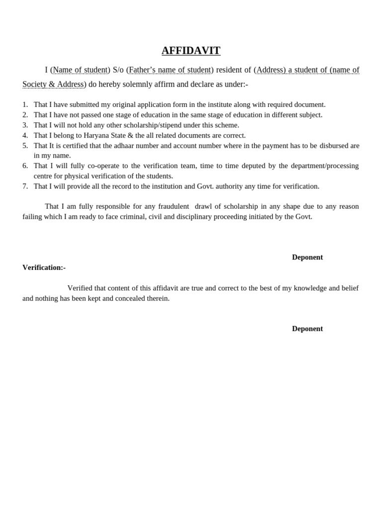 Affidavit For Student | PDF