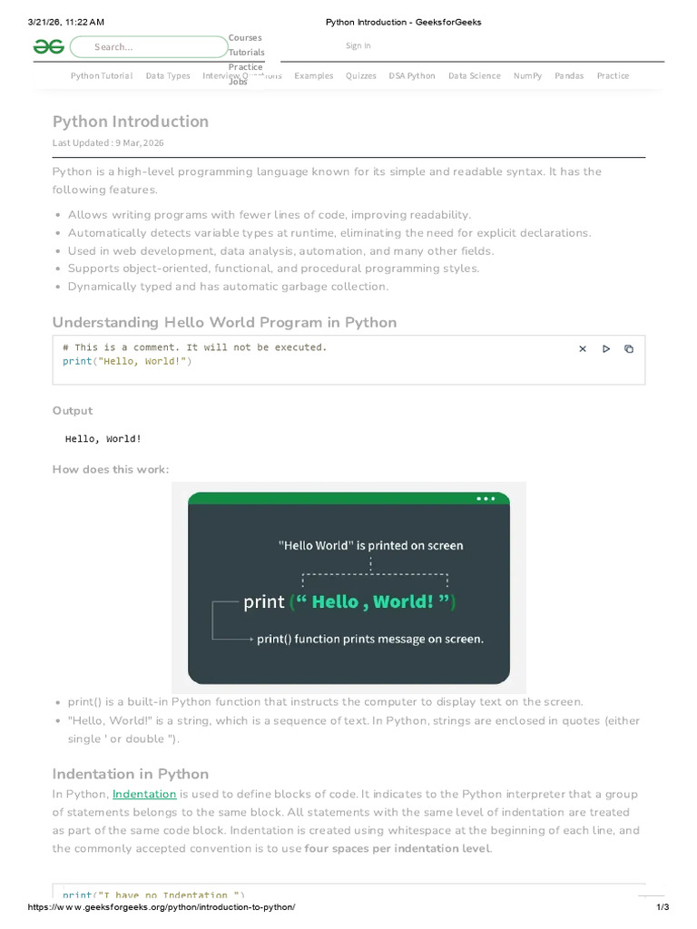Python Introduction - GeeksforGeeks | PDF | Python (Programming ...