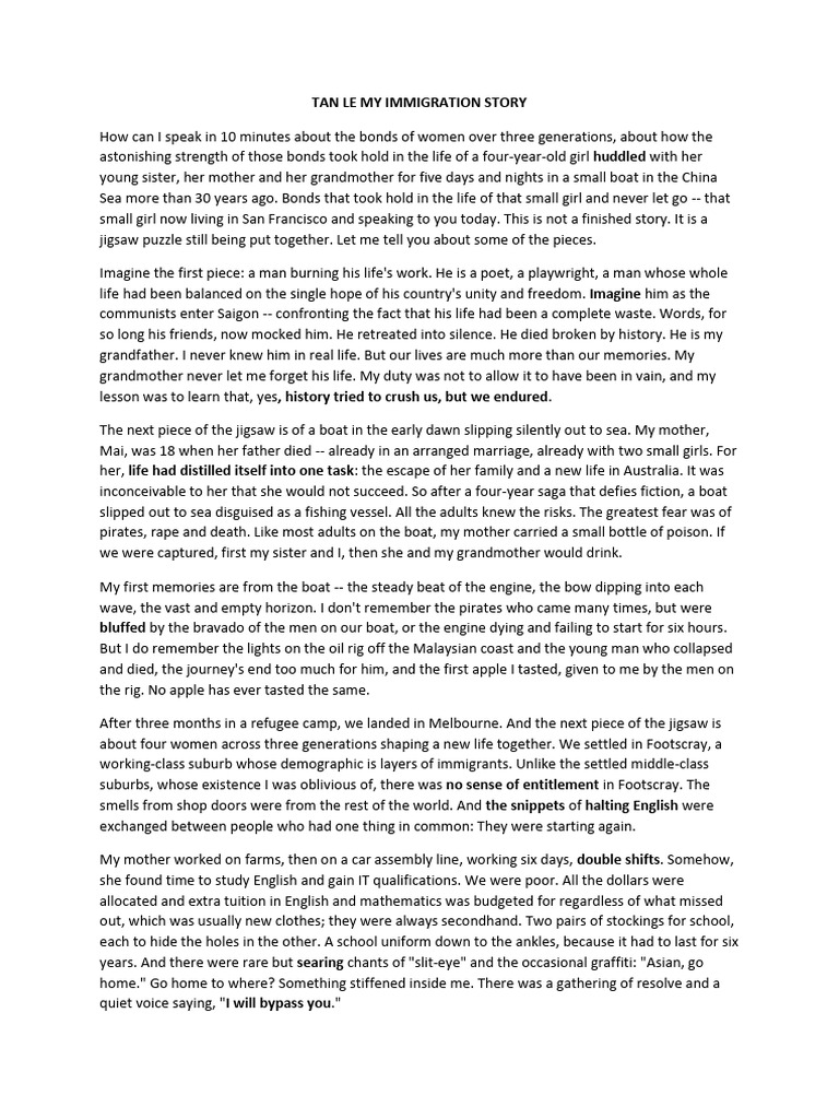 Tan Le My Immigration Story Transcript | PDF