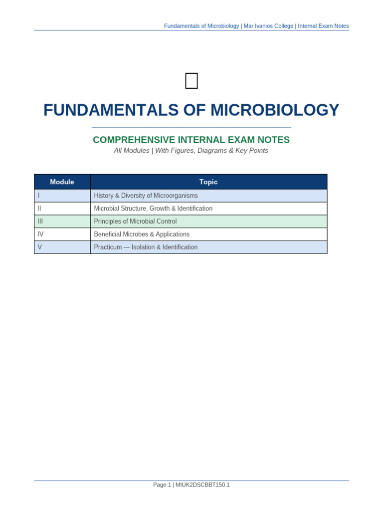 Fundamentals of Microbiology: Comprehensive Internal Exam Notes | PDF ...