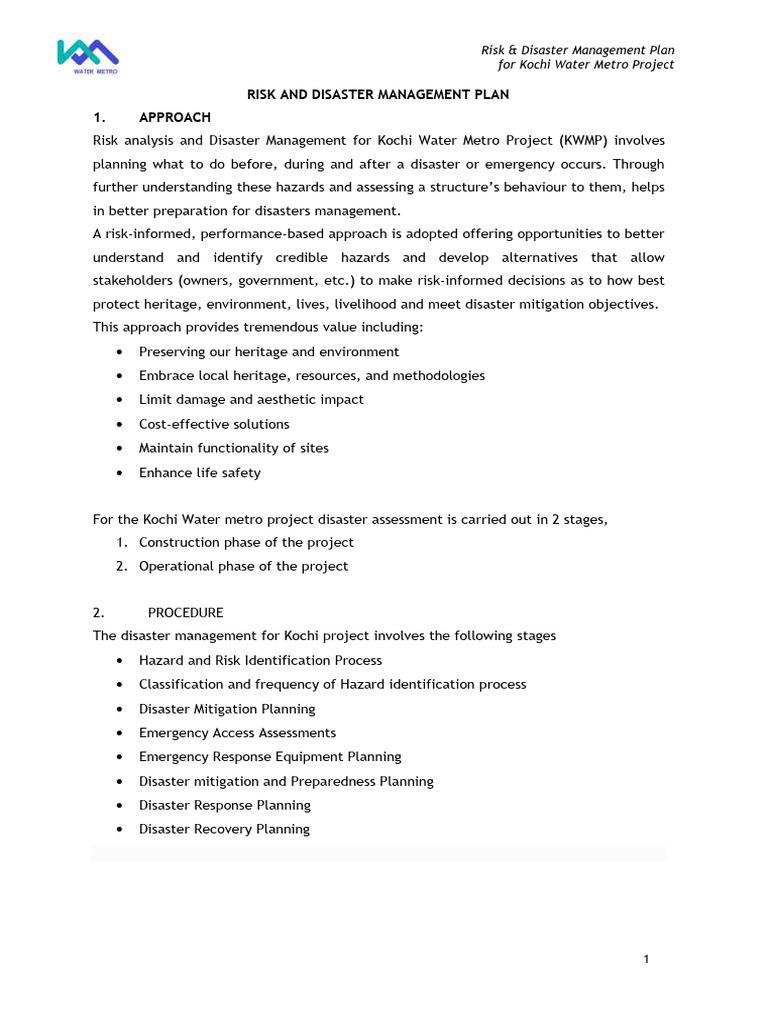 Kochi Water Metro Disaster Management Plan | PDF | Emergency Management ...