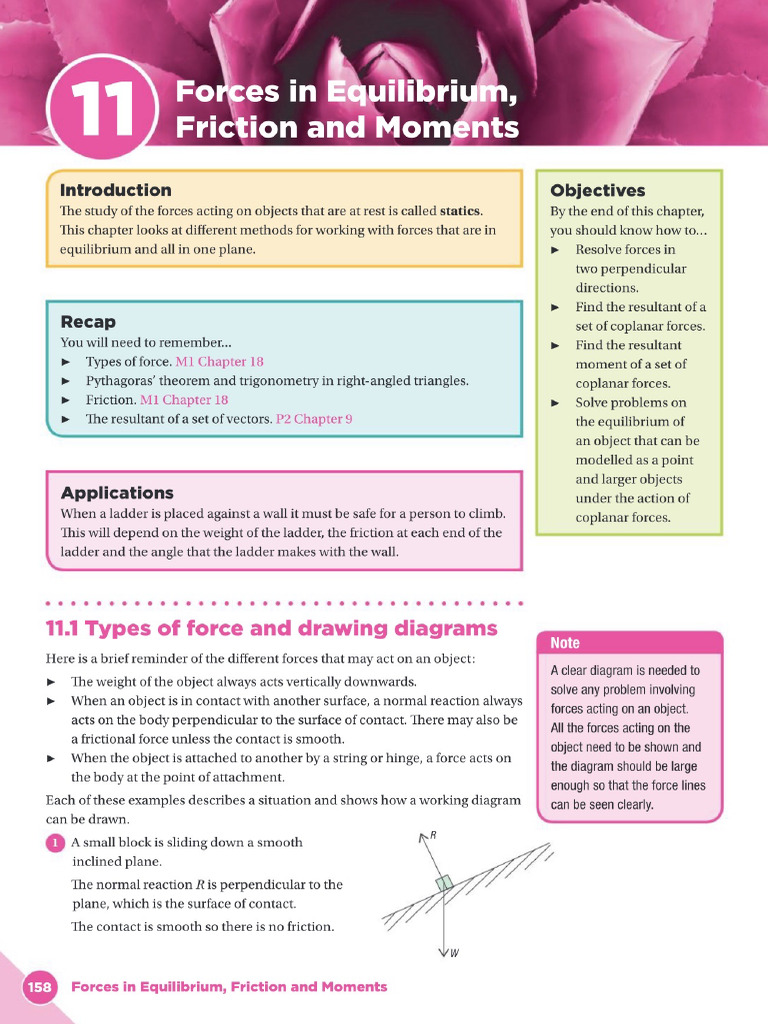 A2 Text Chapter 11 - Forces in Equilibrium Friction and Moments | PDF