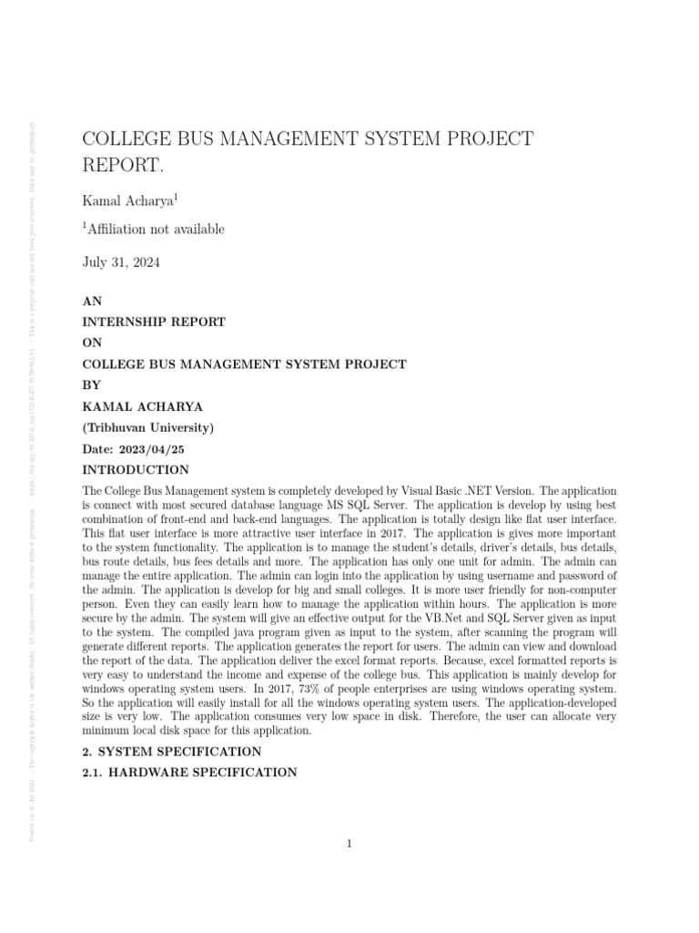 College Bus Management System Project Report.: Kamal Acharya ...