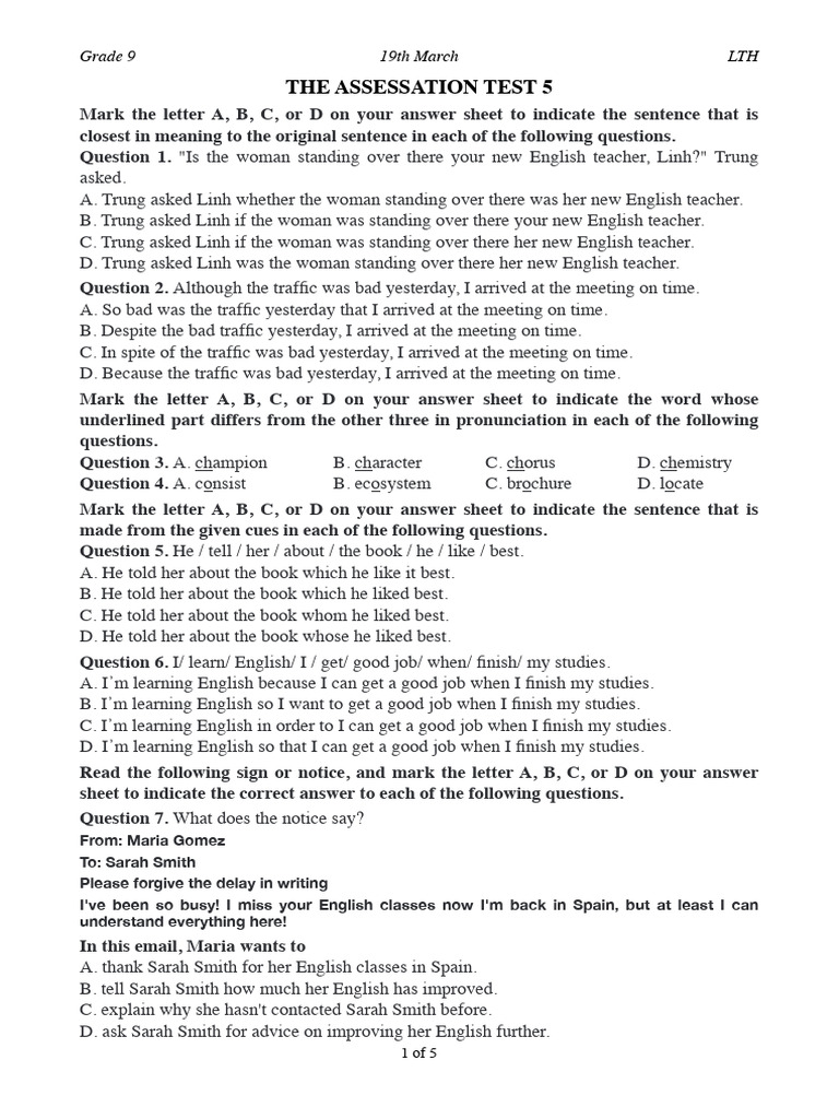The Assessation Test 5 | PDF