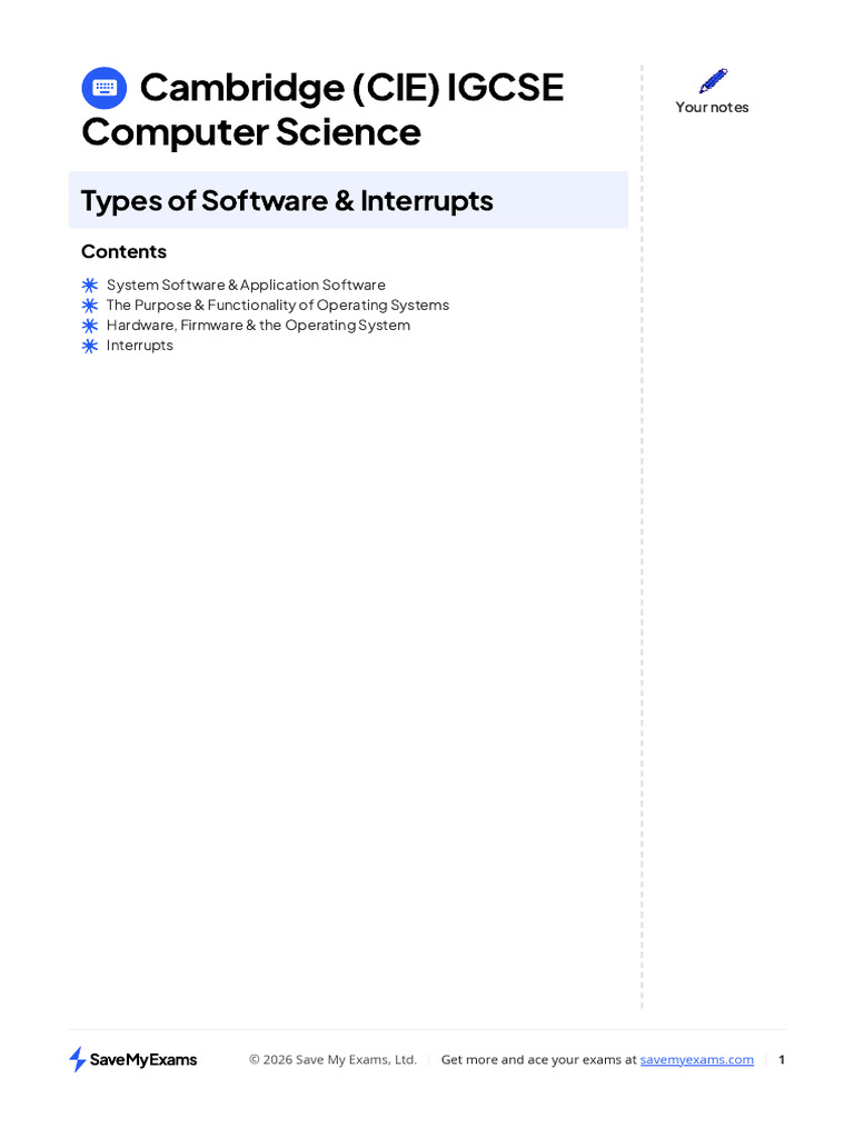 Cambridge (CIE) IGCSE Computer Science: Types of Software & Interrupts ...