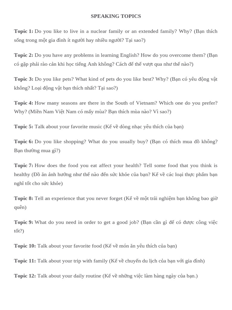 Speaking Topics | PDF