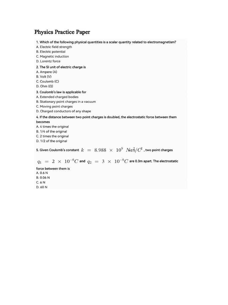 Physics Practice Paper | PDF