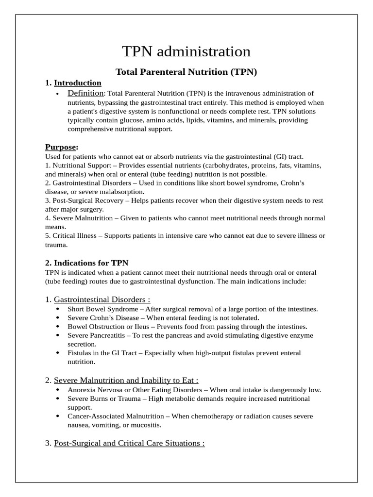 TPN Administration | PDF | Gastrointestinal Tract | Medical Specialties