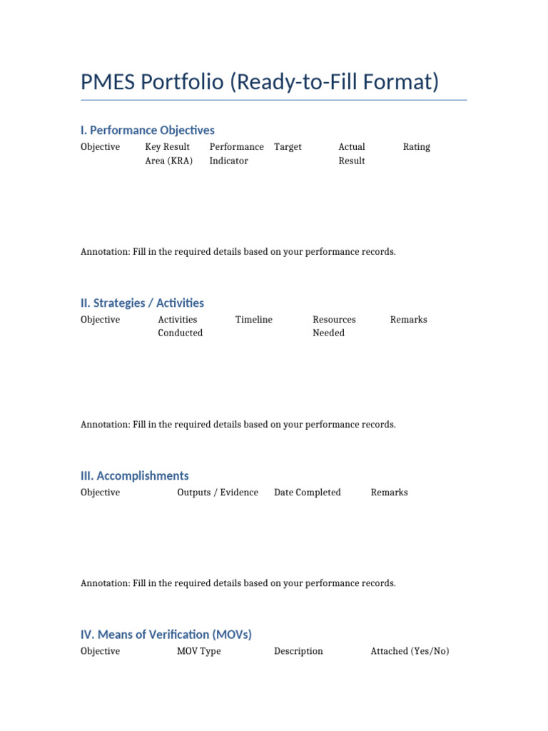 PMES Ready Format | PDF