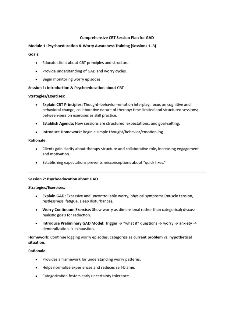 Comprehensive CBT Session Plan For GAD - NOREEN MAM | PDF | Generalized ...
