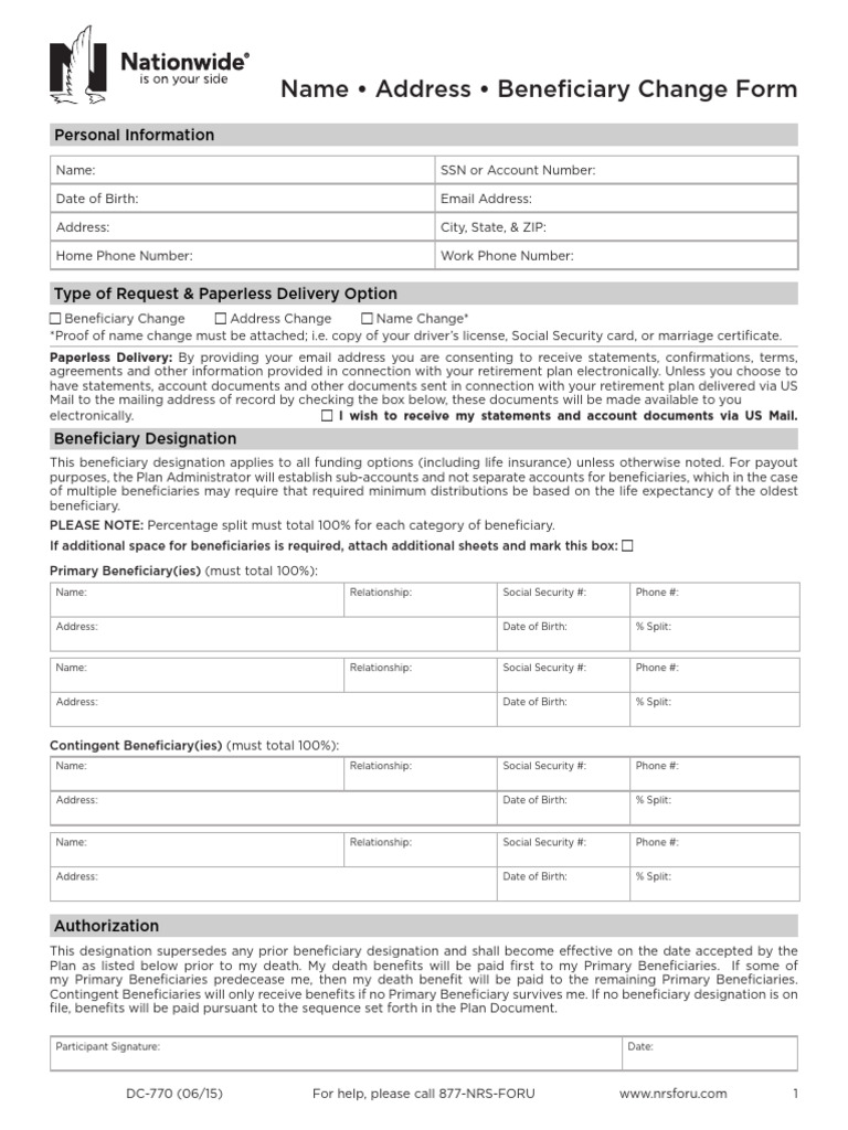 NW Name Address Beneficiary Change Form PDF | PDF