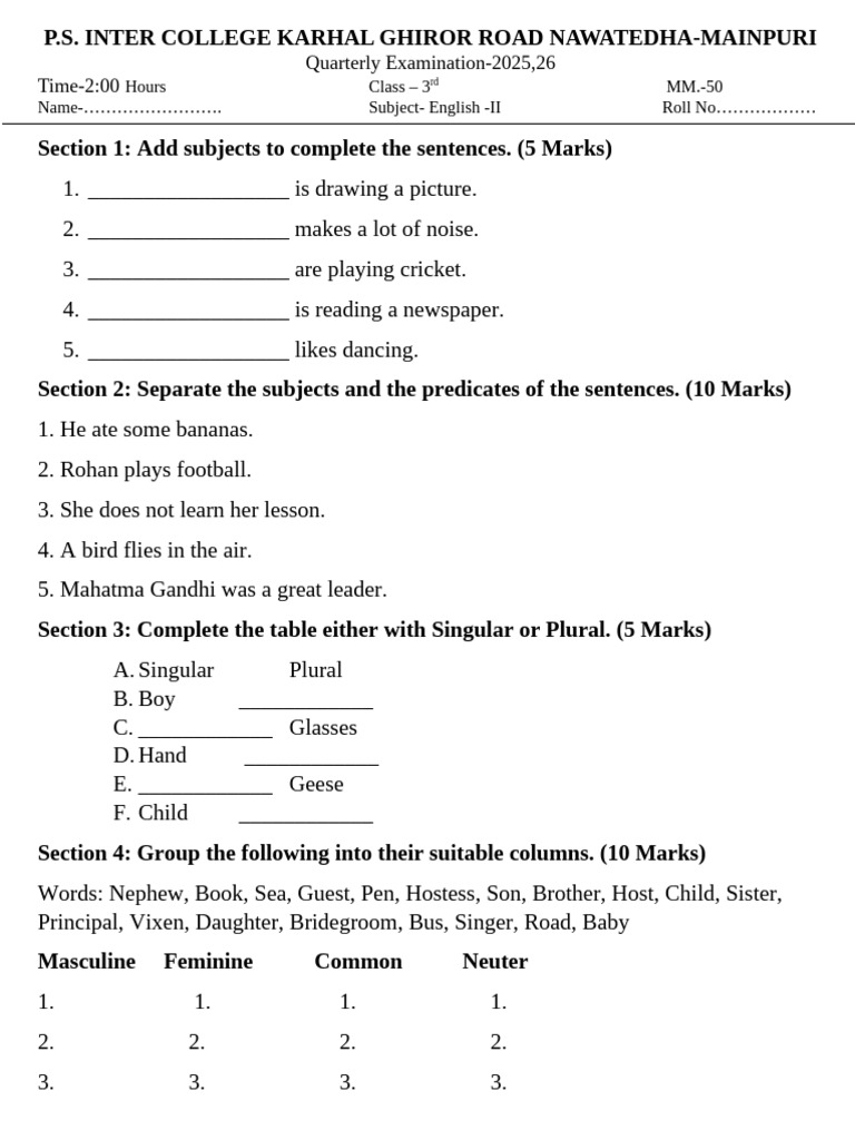 3rd English | PDF | Subject (Grammar) | Verb
