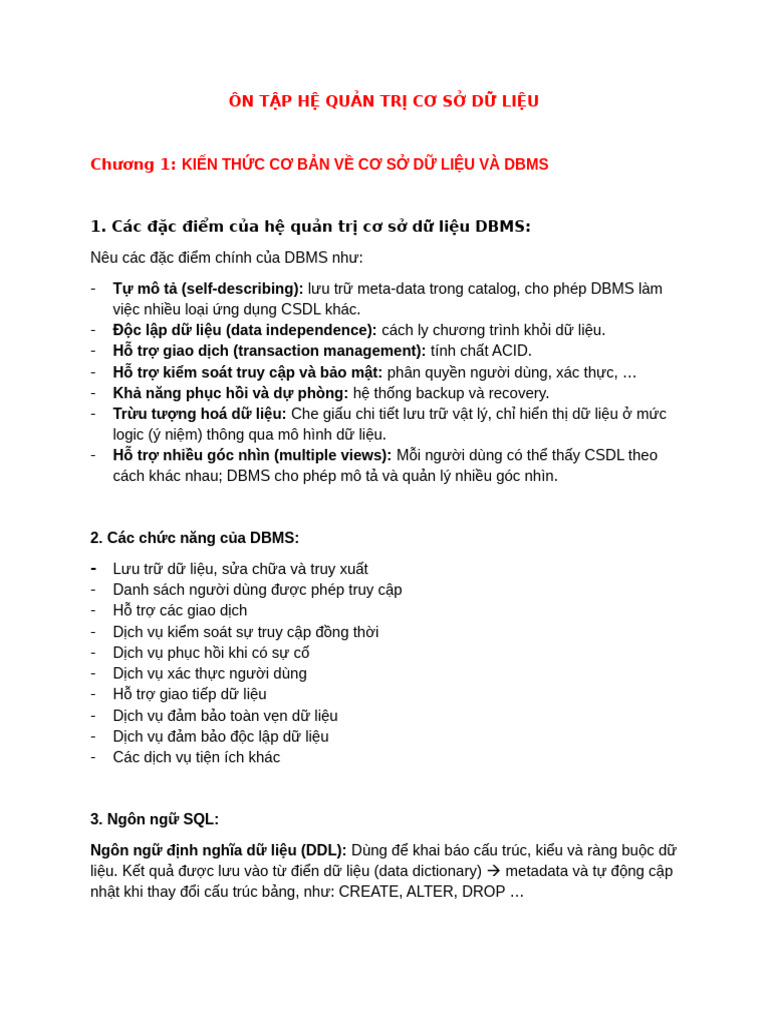 On Thi CK He Quan Tri CSDL | PDF