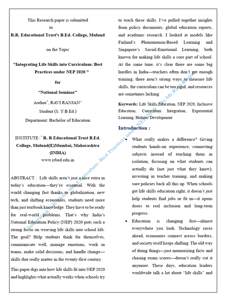 Research Paper - Ravi Ranjan (S.Y B.Ed) - RR Educational Trust B.Ed ...