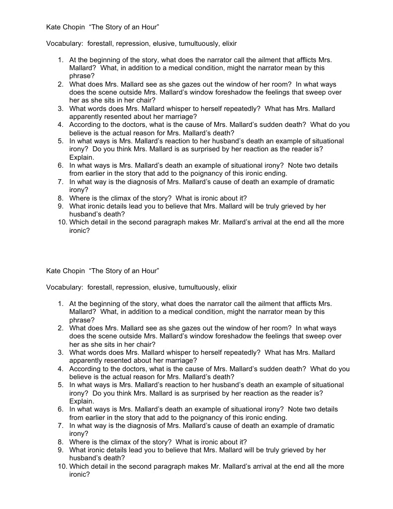 Story of an Hour Irony Fiction & Literature