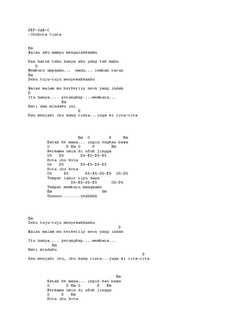 Def Gab C Ibu Kota Cinta Chord