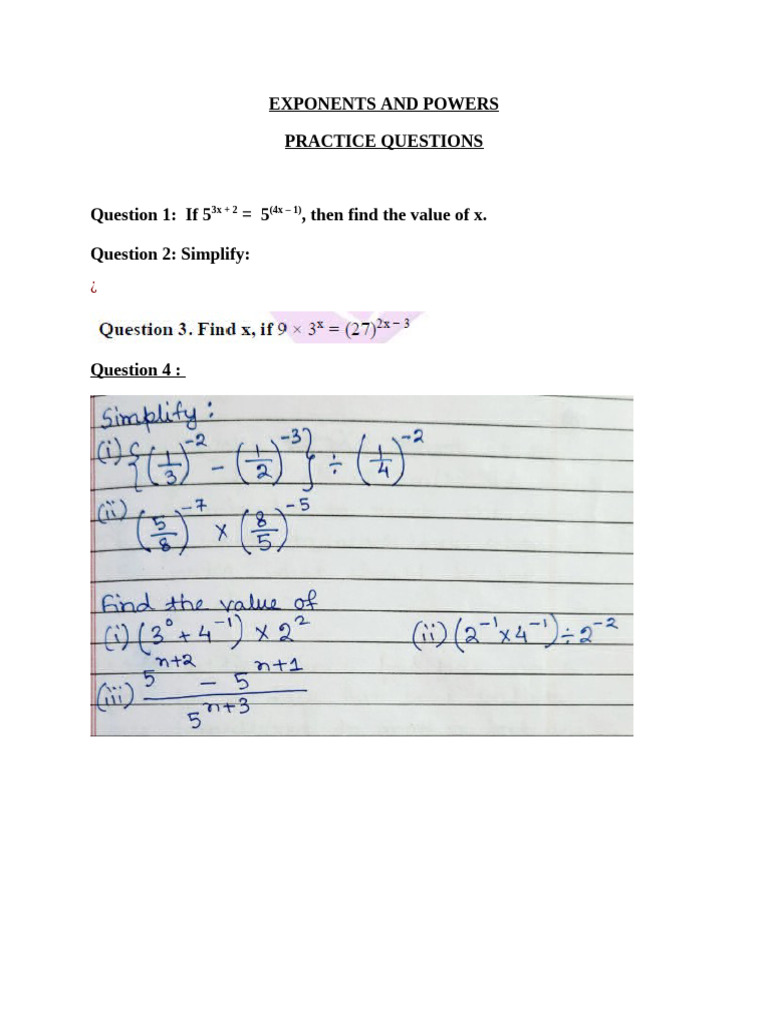 Class 8-Exponents Practice Test | PDF