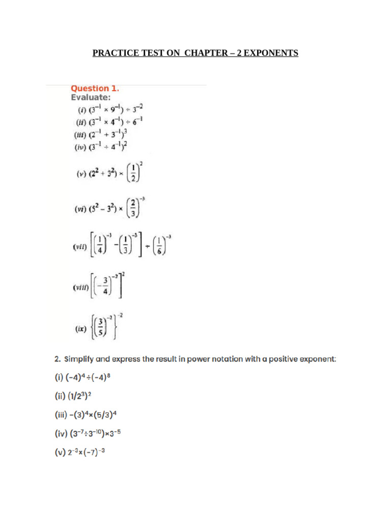Practice Test - Exponents | PDF
