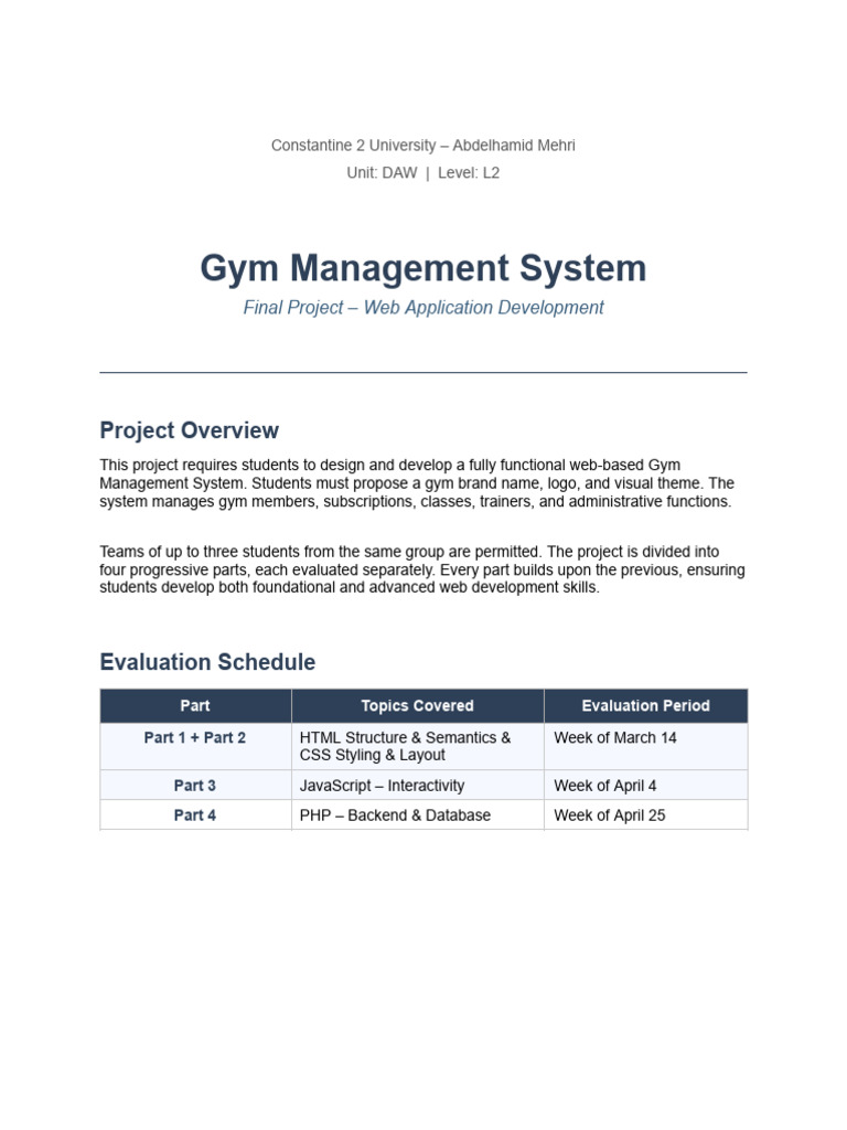 Gym Management System Project | PDF | Html | Web Application