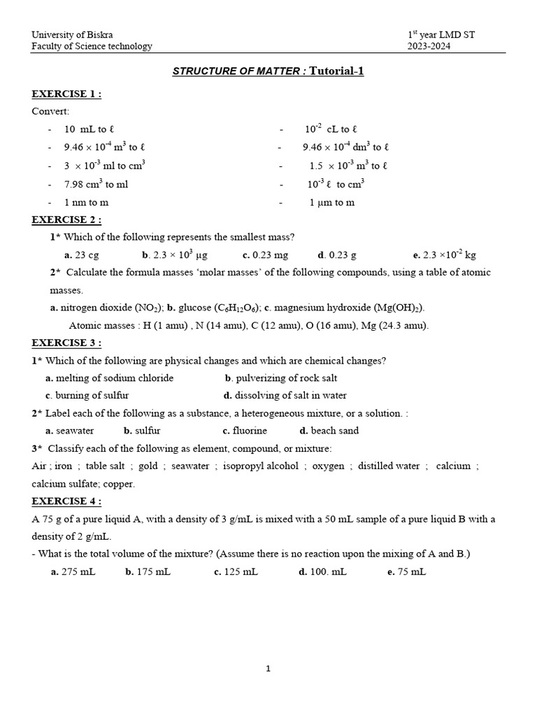 Tutorial I Part 1 | PDF | Magnesium | Chlorine
