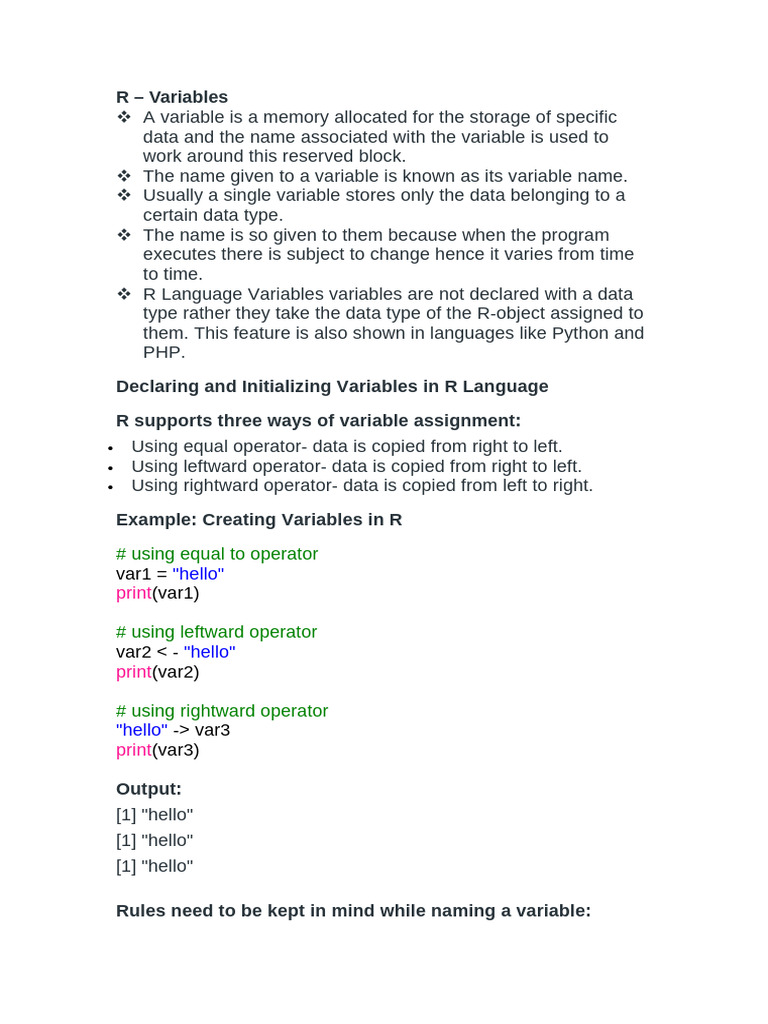 R - Variables | PDF | Computer Science | Software Development