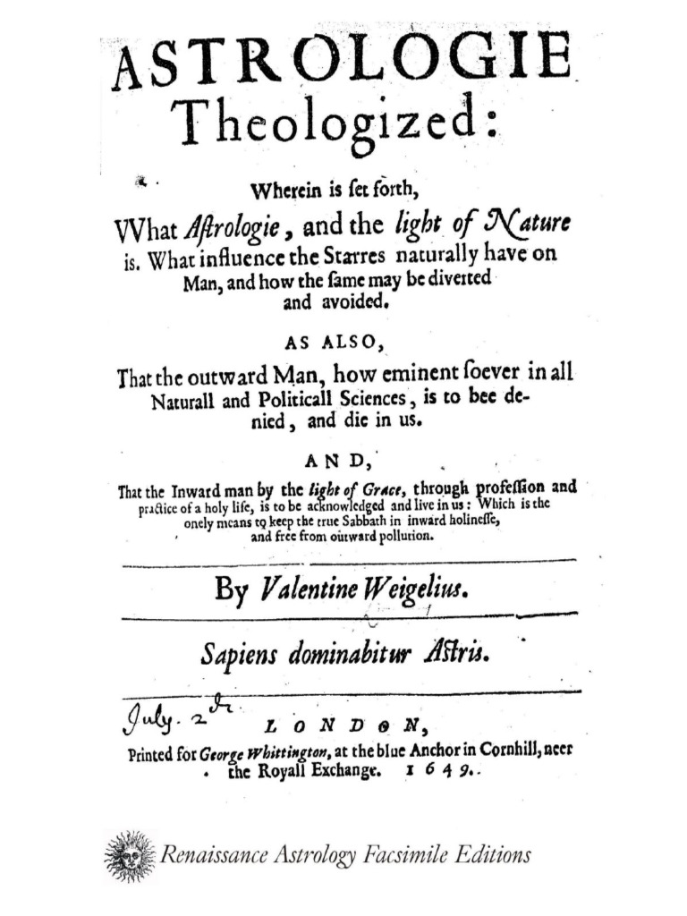 Book 1649 v. Weigelius Astrology Theologised Original | PDF