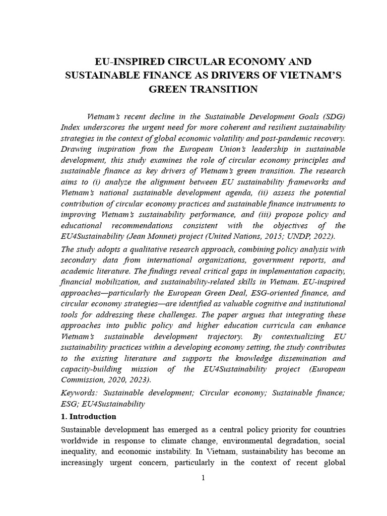 Eu-Inspired Circular Economy and Sustainable Finance As Drivers of ...