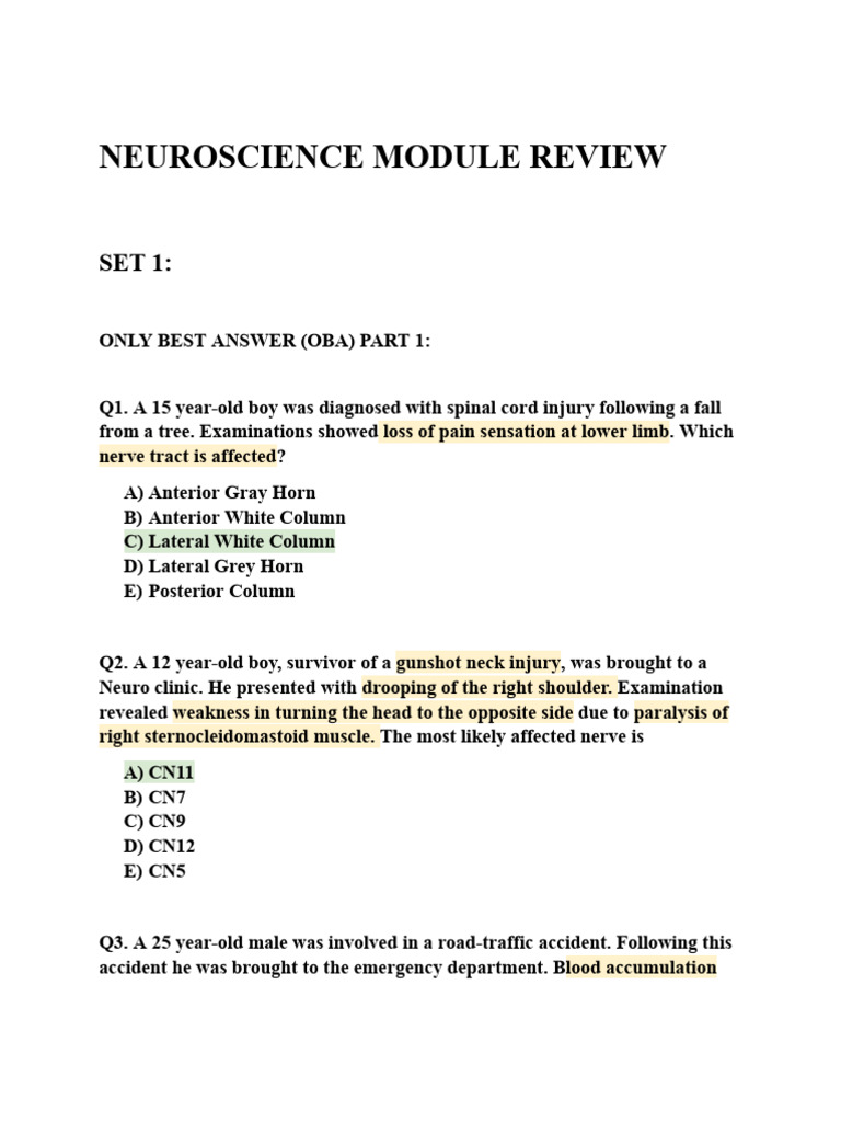 Neuroscience Module Review | PDF | Neck | Spinal Cord