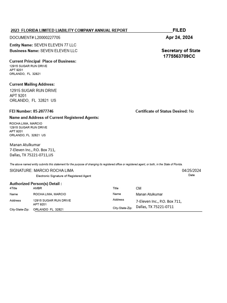 Anual Report 2024 Seven 77 | PDF | Registered Agent | Limited Liability ...