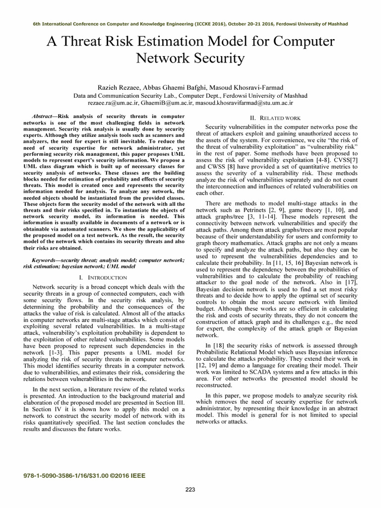 4 A Threat Risk Estimation Model For Computer Network Security | PDF