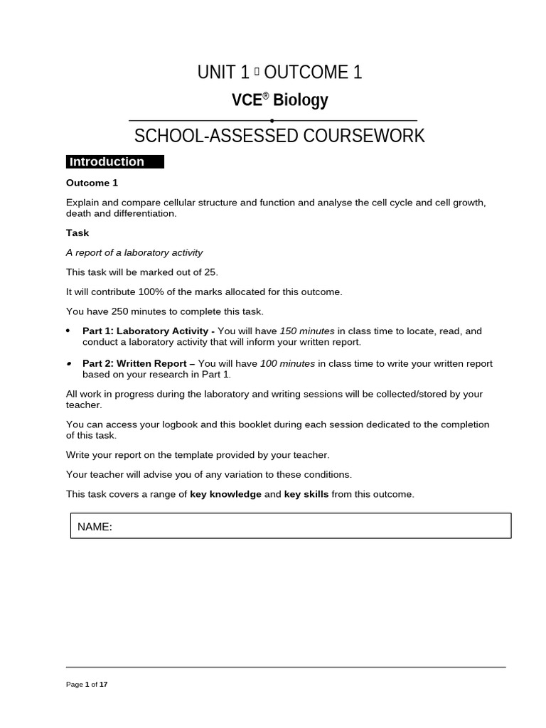CAT 1 Lab Report Student Assessment Sheet | PDF | Osmosis | Experiment