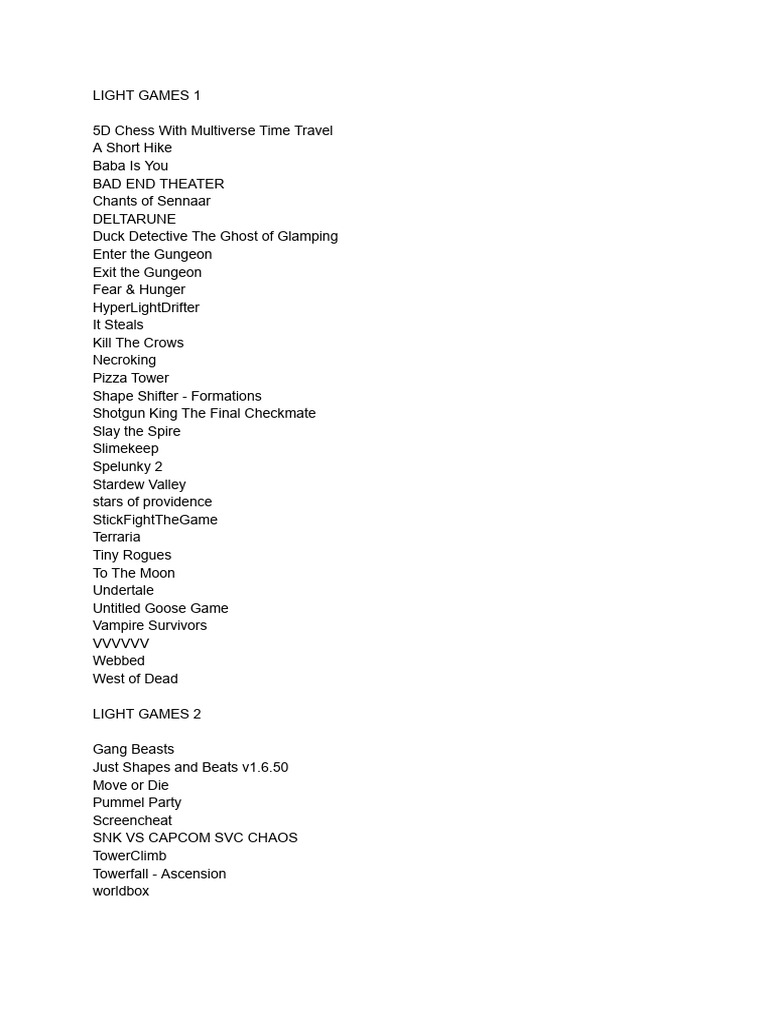Light Games List | PDF