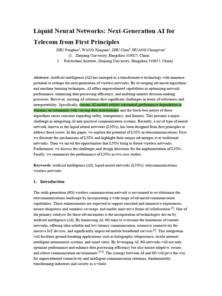 Liquid Neural Networks - Next-Generation AI For Telecom From First ...