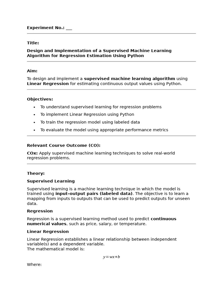 Sample Experiment Upload Format | PDF | Regression Analysis | Machine ...
