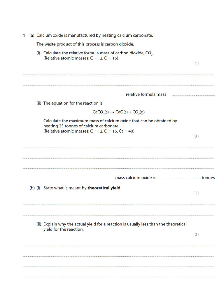 Calculations Involving Masses 1 QP | PDF | Iodine | Chlorine